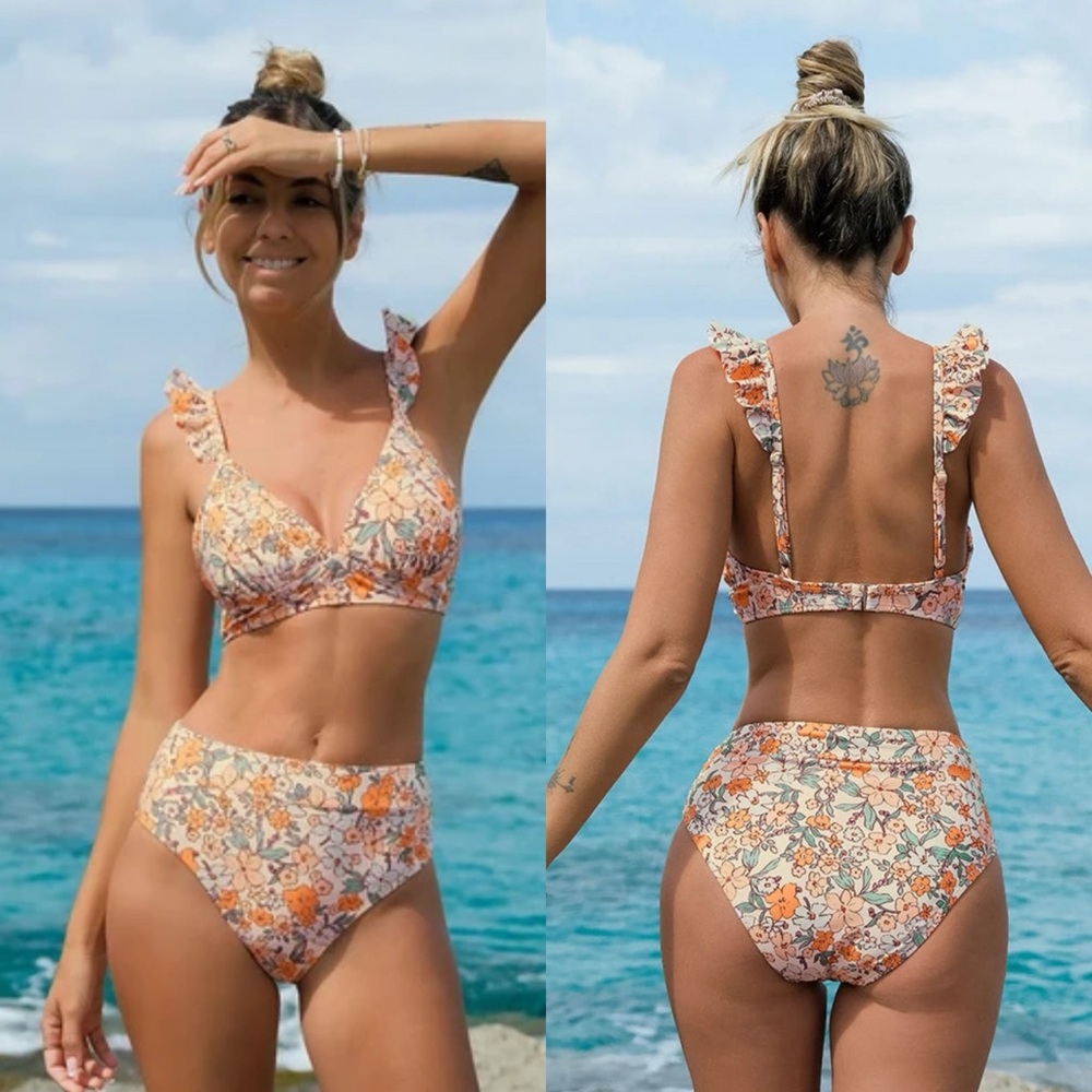 NWT Women Bikini Sets 2 Piece Swimsuit High Waisted‎ Bottom Floral Print SIZE L